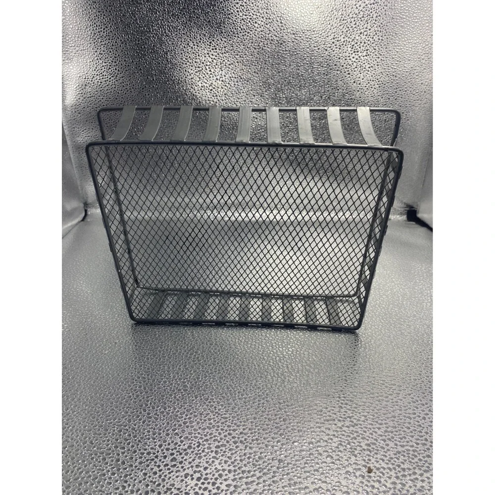 Grey Metal Mesh Organizer Tray Rectangular Wire Storage Basket Industrial Desk